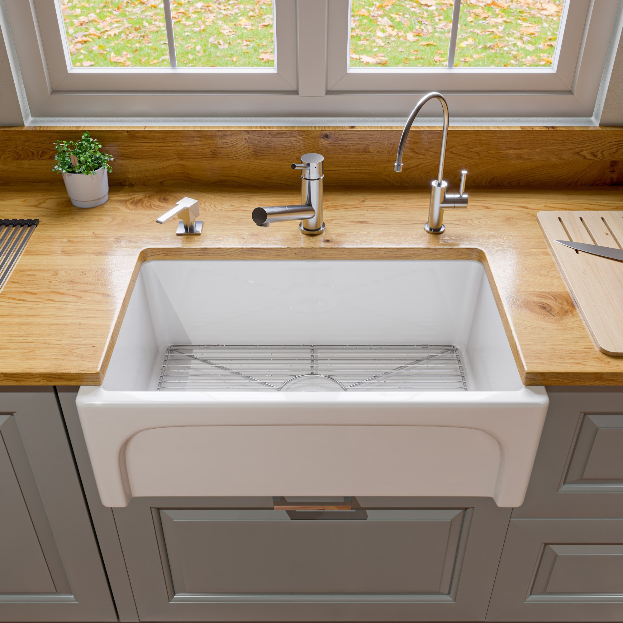 ALFI brand AB3018ARCH-W  30" White Arched Apron Thick Wall Fireclay Single Bowl Farm Sink
