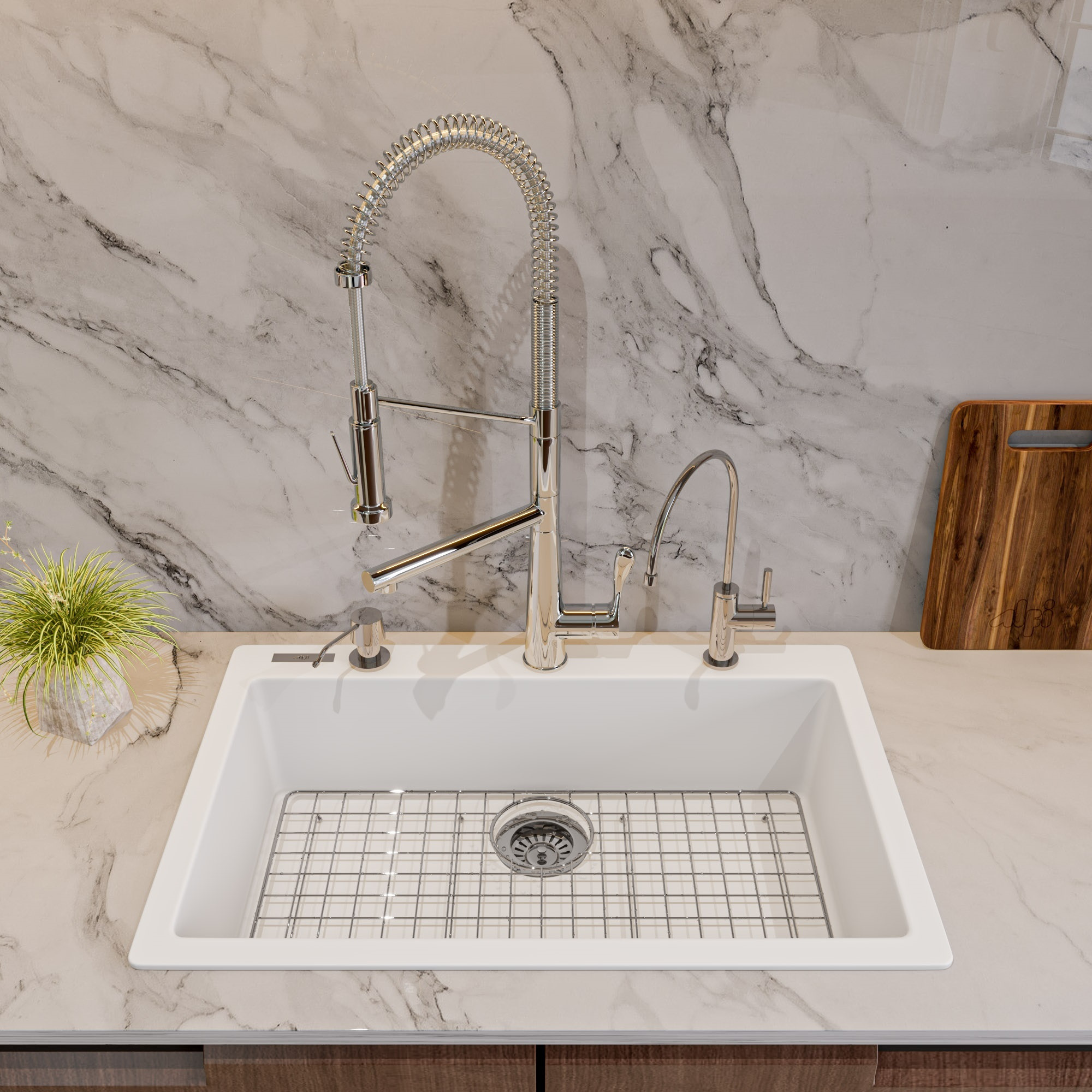 ALFI brand AB3020DI-W White 30" Drop-In Single Bowl Granite Composite Kitchen Sink