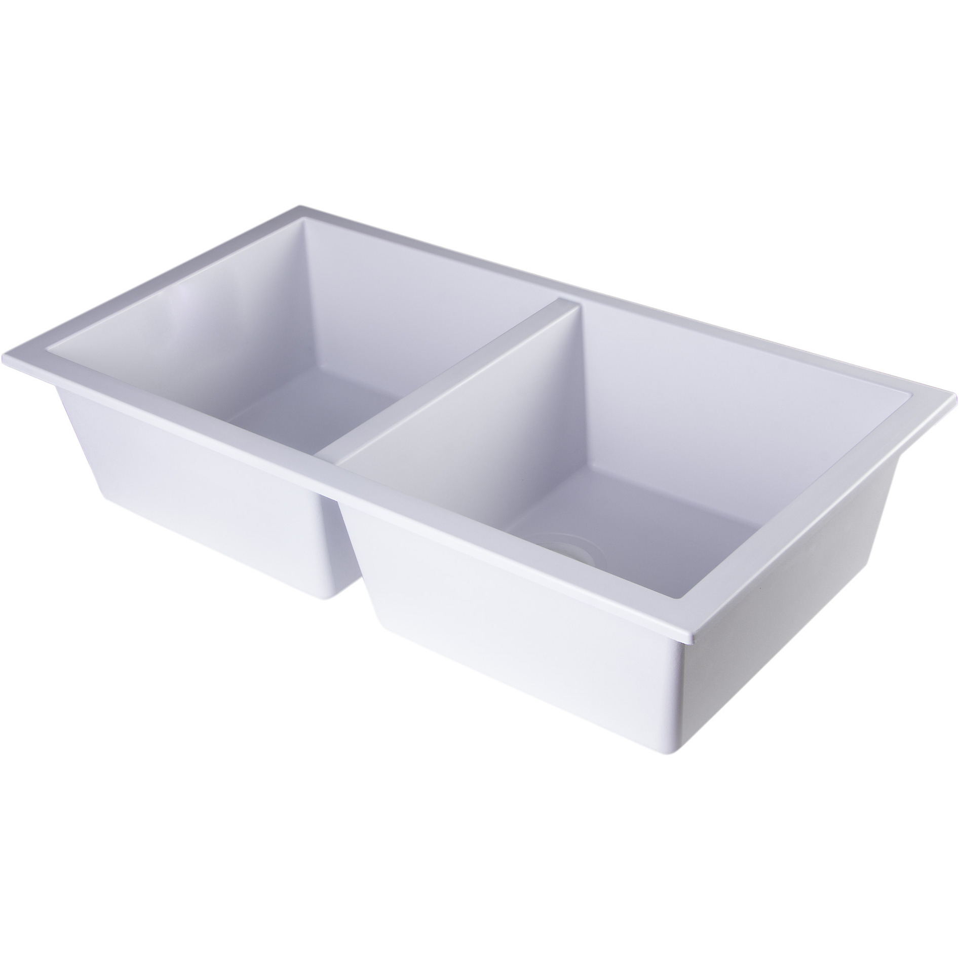 ALFI brand AB3420UM-W White 34" Undermount Double Bowl Granite Composite Kitchen Sink