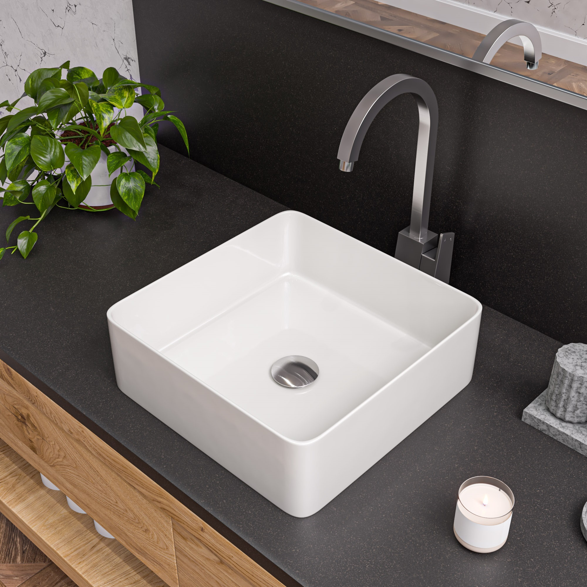 ALFI brand AB3470-BN Brushed Nickel Gooseneck Single Hole Bathroom Faucet