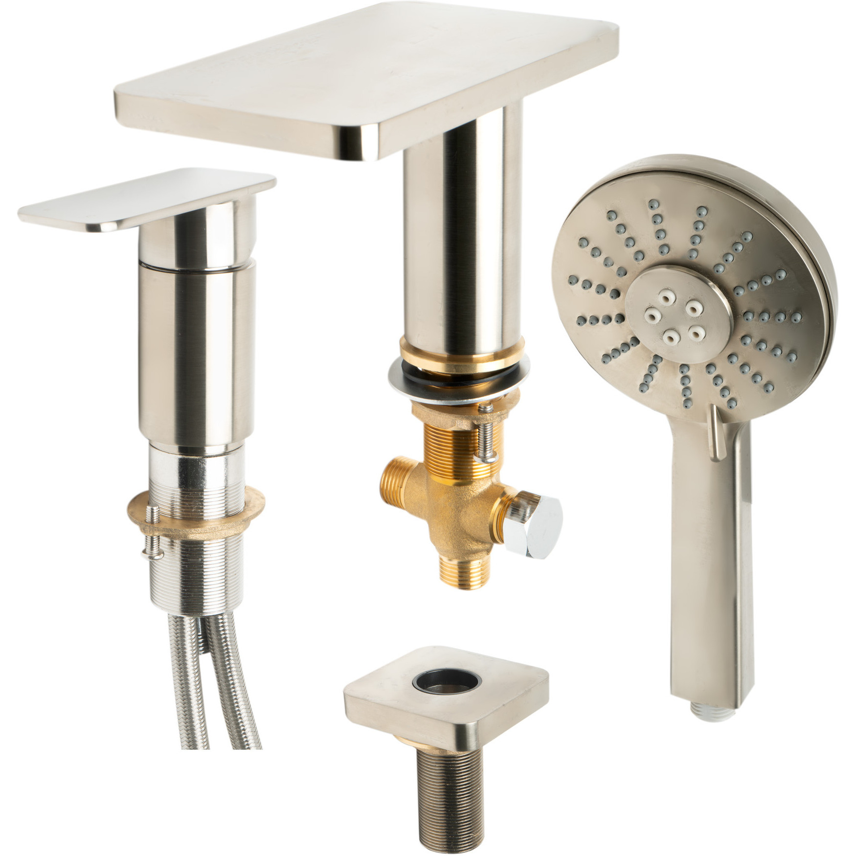 ALFI brand AB2879-BN Brushed Nickel Deck Mounted Tub Filler with Hand Held Showerhead