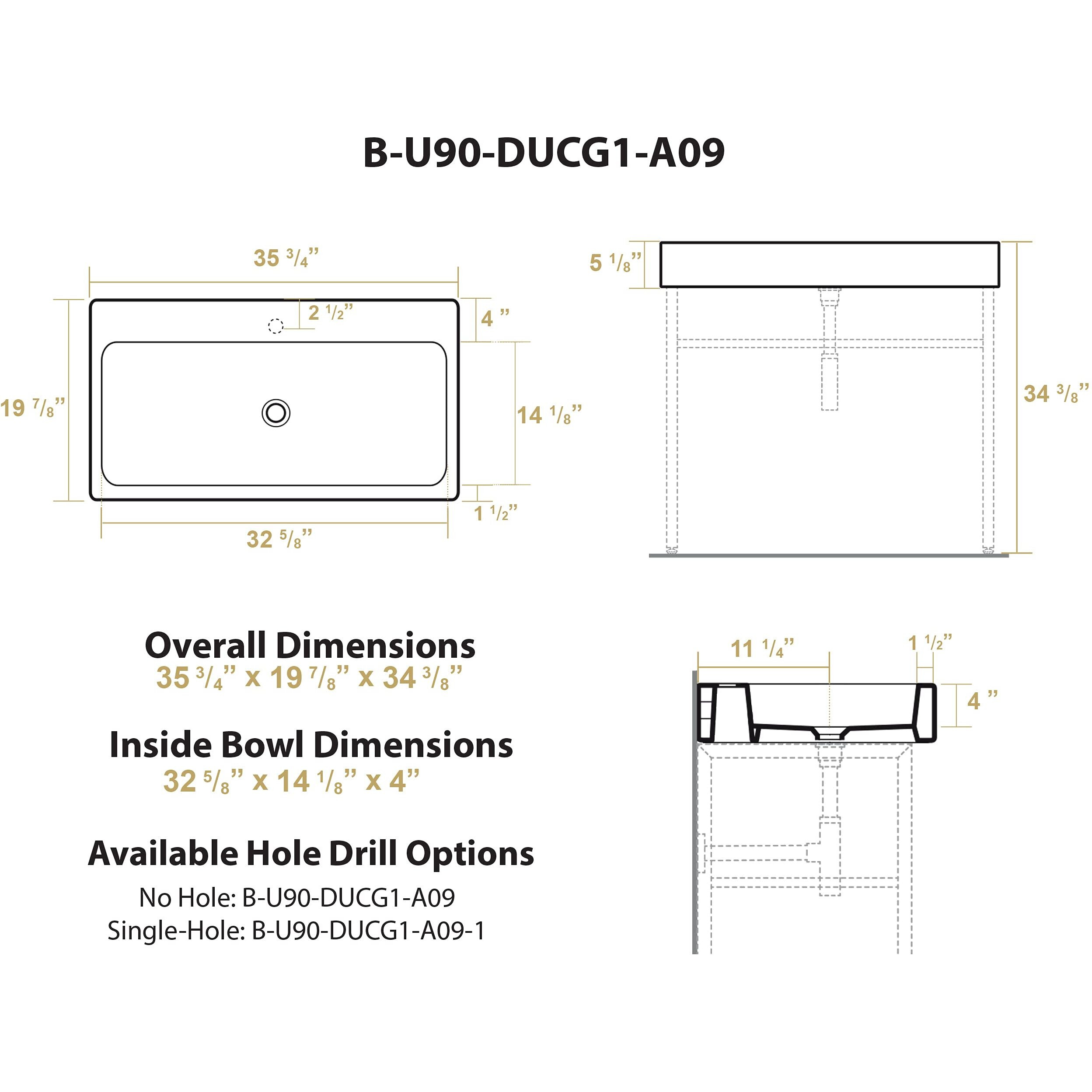 Britannia Large Rectangular Sink Console with Front towel Bar and No Hole Drill