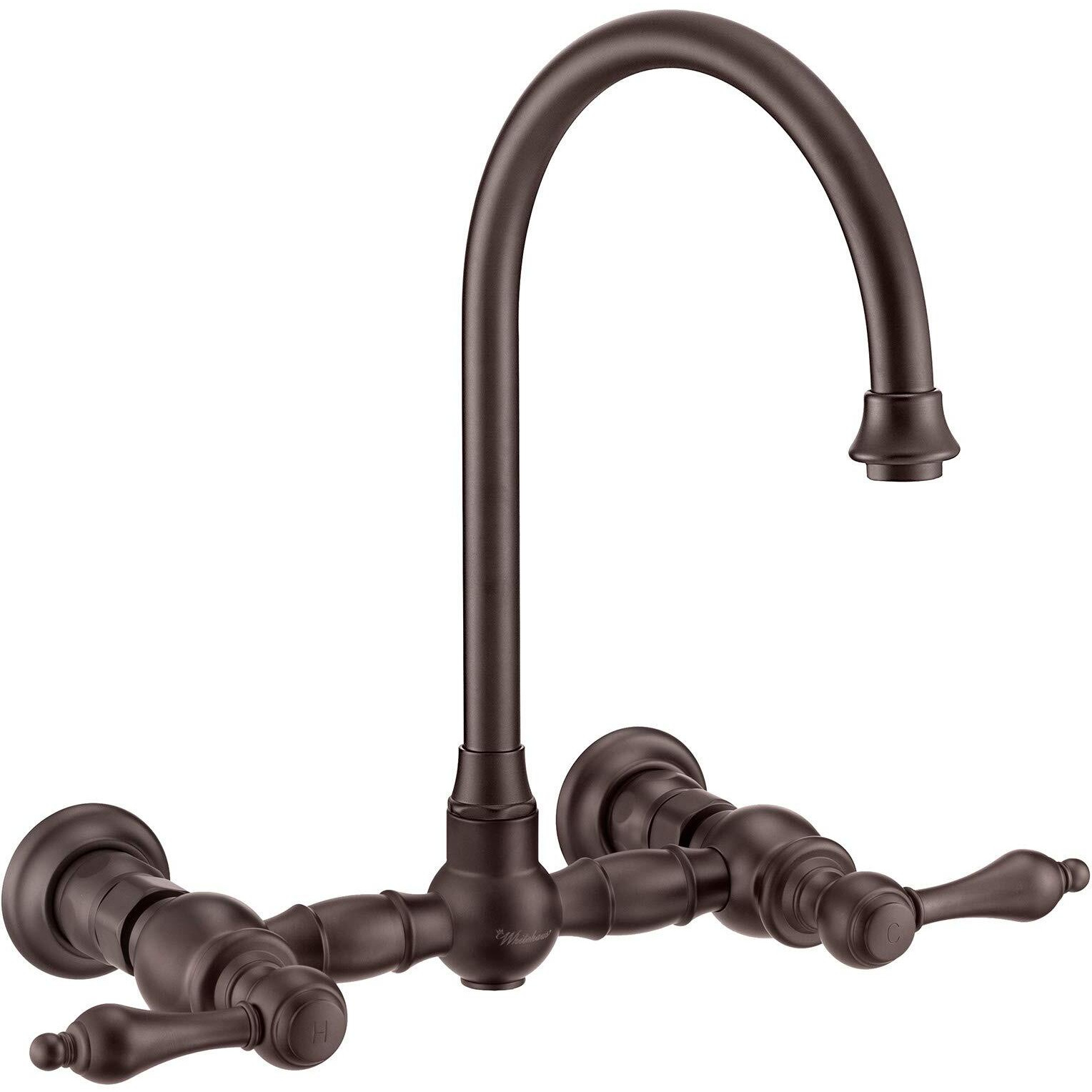 Vintage III Plus Wall Mount Faucet with a  Long Gooseneck Swivel Spout, Lever Handles and Solid Brass Side Spray