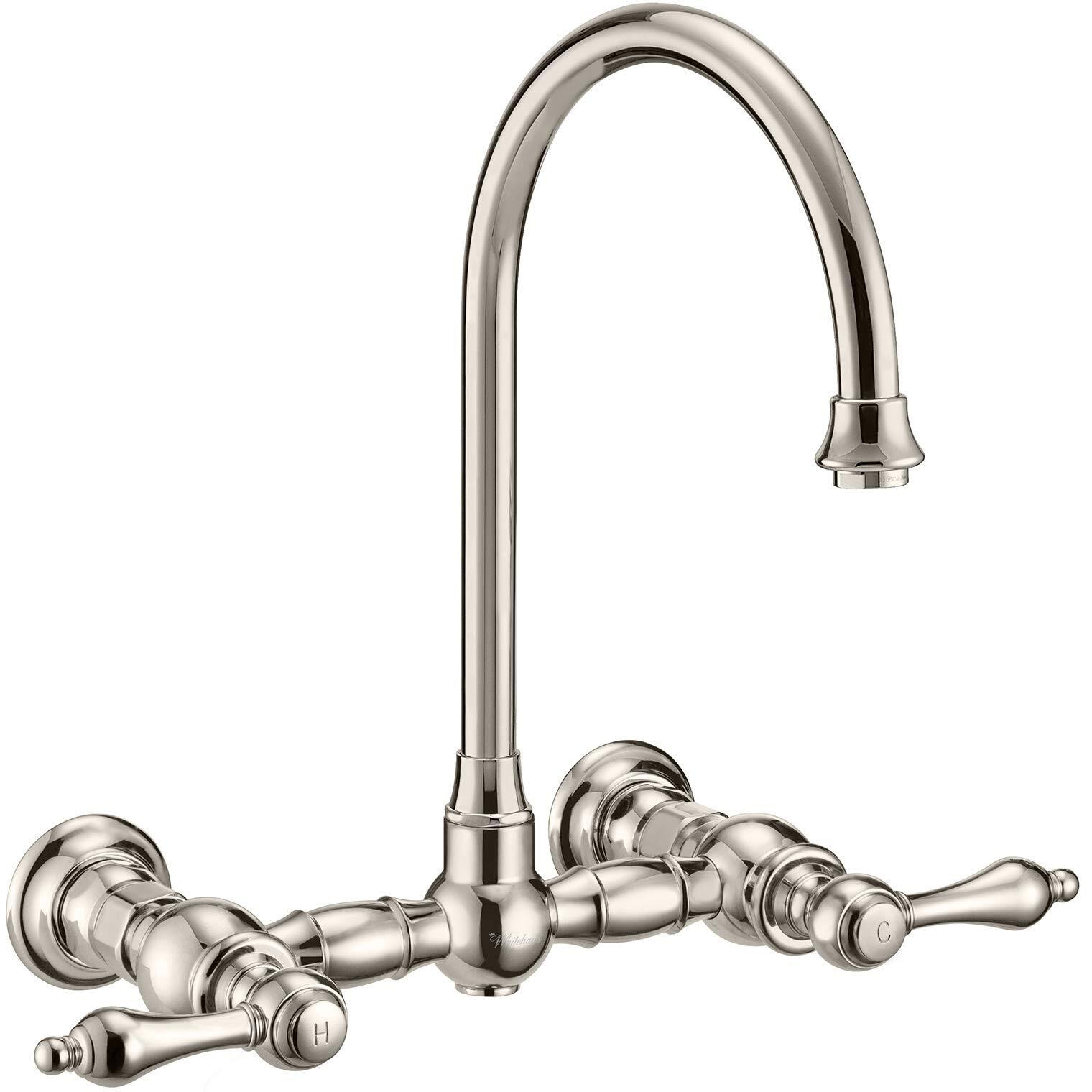 Vintage III Plus Wall Mount Faucet with a  Long Gooseneck Swivel Spout, Lever Handles and Solid Brass Side Spray