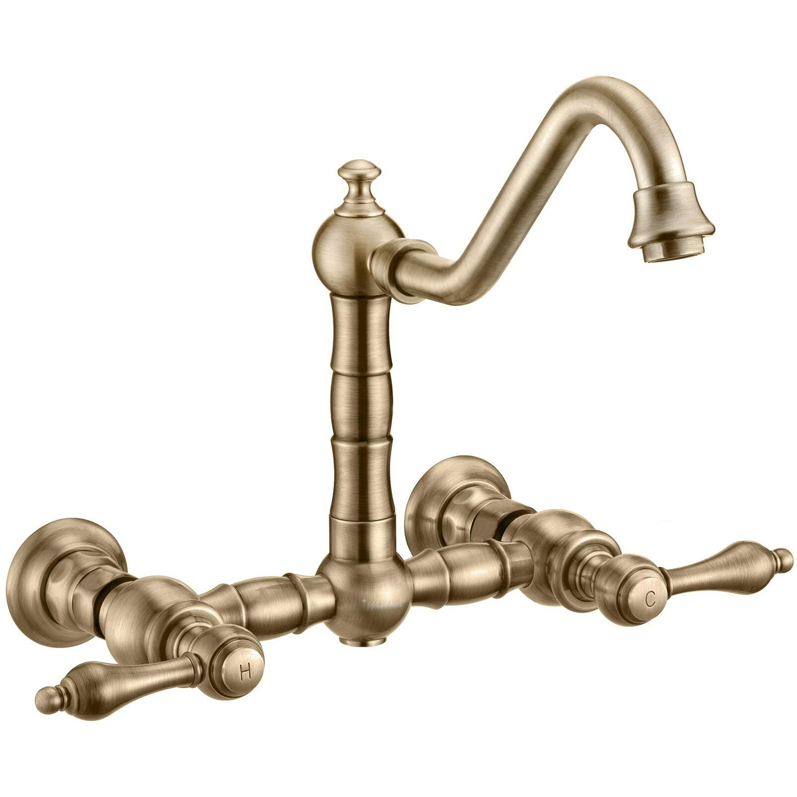 Vintage III Plus Wall Mount Faucet with a  Long Traditional Swivel Spout, Lever Handles and Solid Brass Side Spray