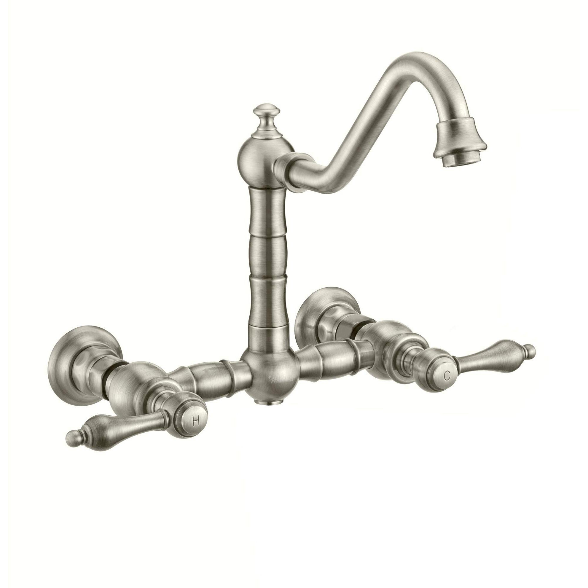 Vintage III Plus Wall Mount Faucet with a  Long Traditional Swivel Spout, Lever Handles and Solid Brass Side Spray