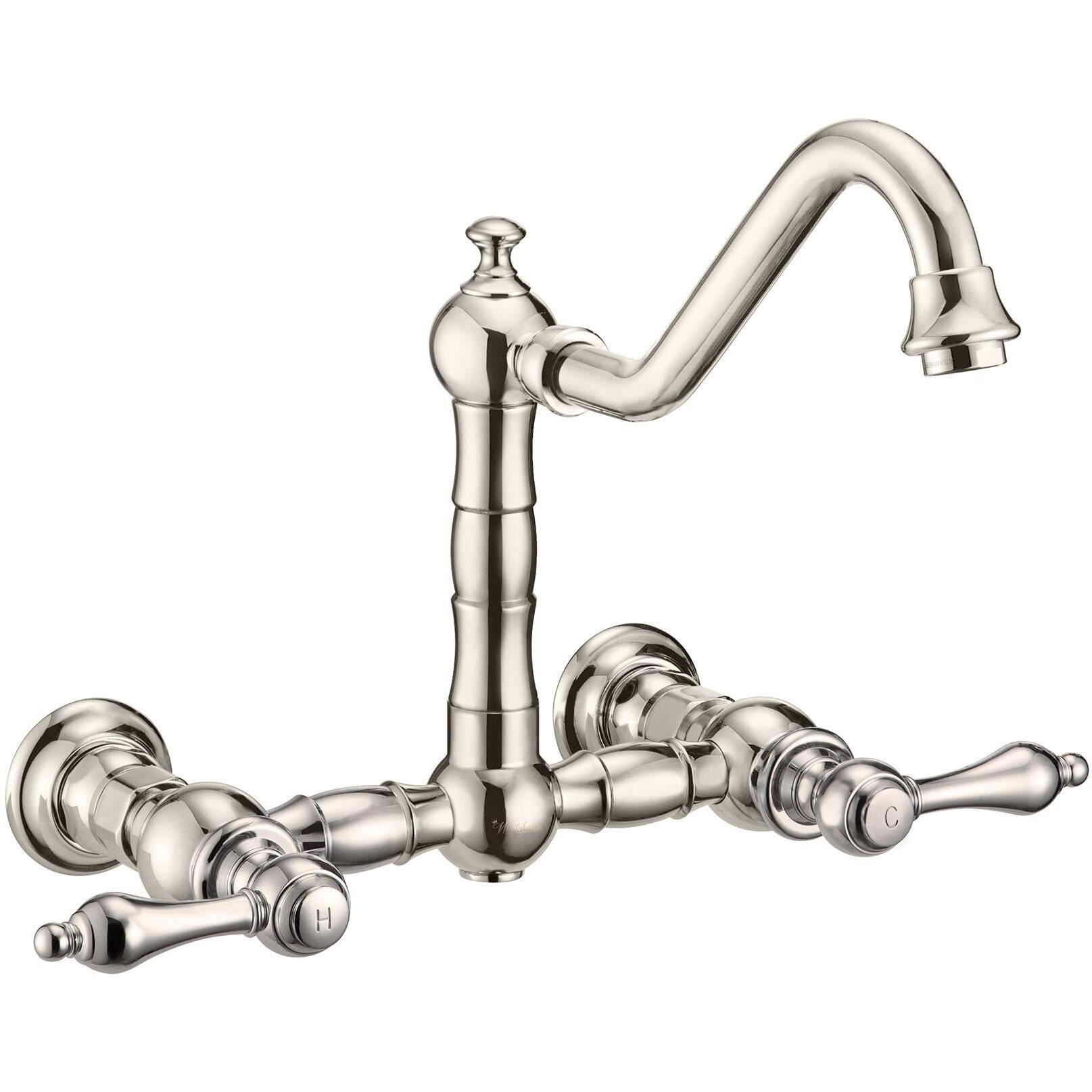 Vintage III Plus Wall Mount Faucet with a  Long Traditional Swivel Spout, Lever Handles and Solid Brass Side Spray