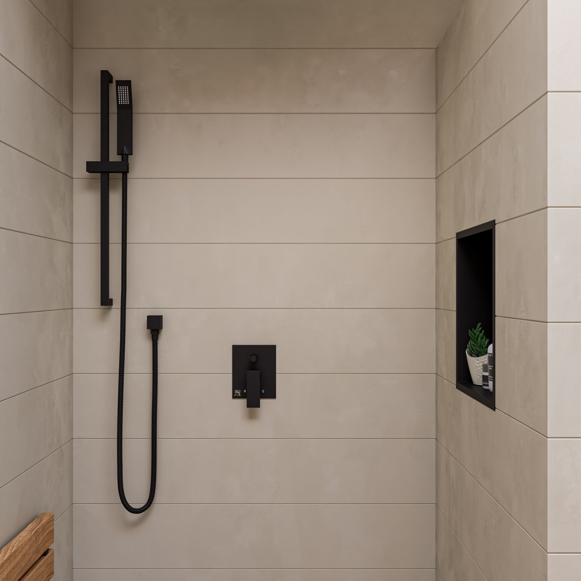 Black Matte Shower Valve with Square Lever Handle and Diverter
