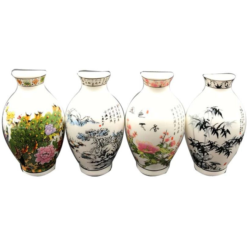 Set Of 4 Chinese Style Refrigerator Magnet Ceramics Colorful Landscape Pattern
