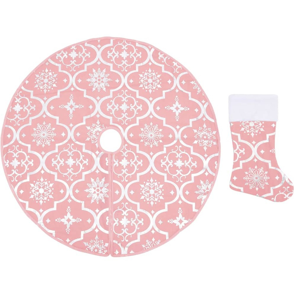 vidaXL Luxury Christmas Tree Skirt with Sock Pink 5 ft Fabric