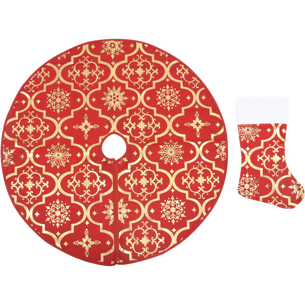 vidaXL Luxury Christmas Tree Skirt with Sock Red 4 ft Fabric