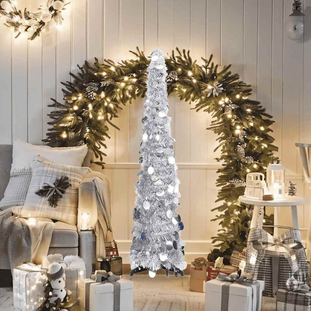 vidaXL Pop-up Artificial Christmas Tree Silver 4 ft PET