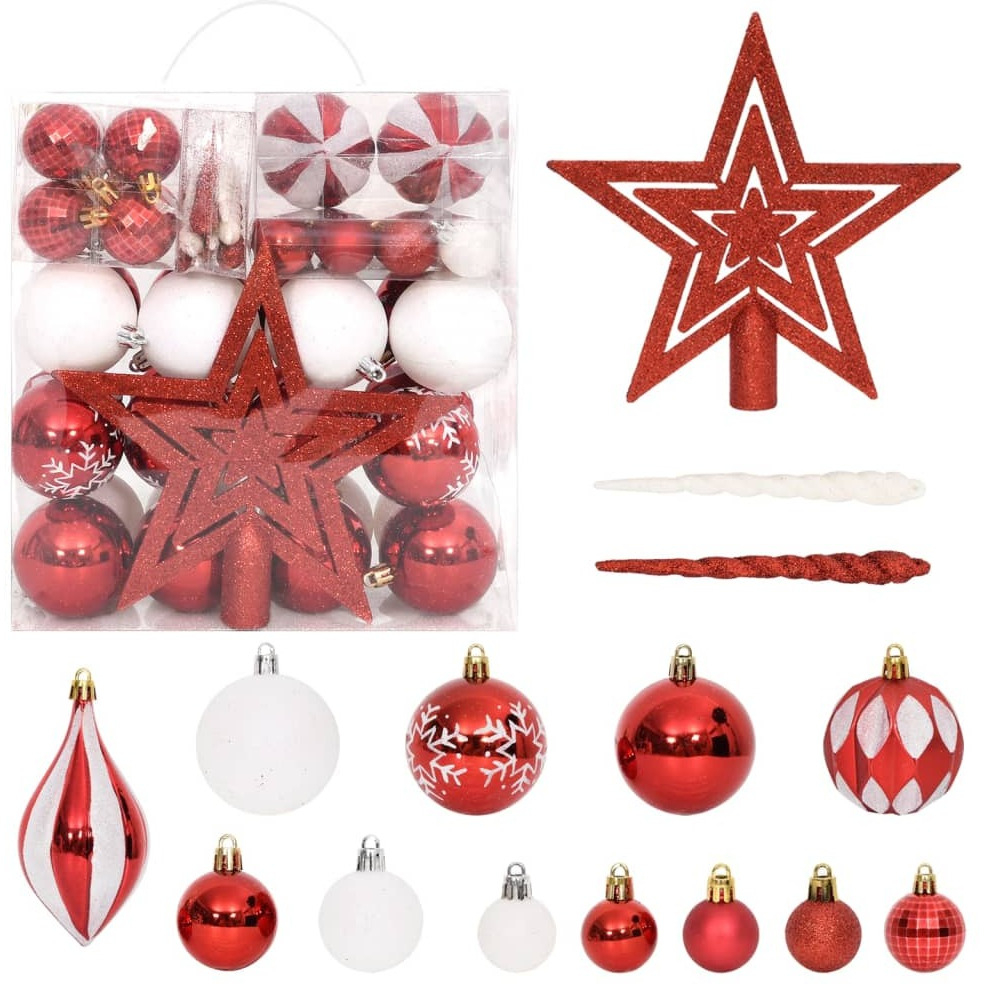 vidaXL 64 Piece Christmas Bauble Set Red and White