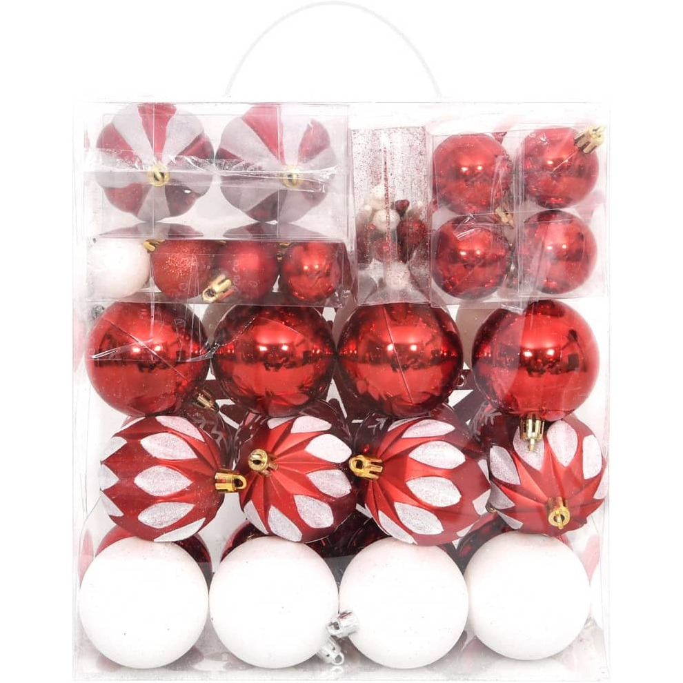 vidaXL 64 Piece Christmas Bauble Set Red and White
