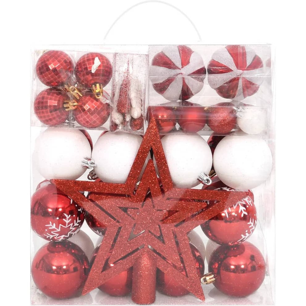 vidaXL 64 Piece Christmas Bauble Set Red and White