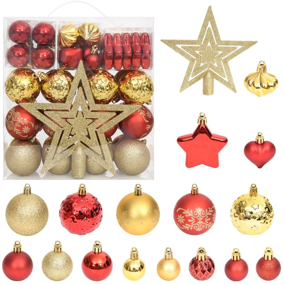 vidaXL 70 Piece Christmas Bauble Set Gold and Red