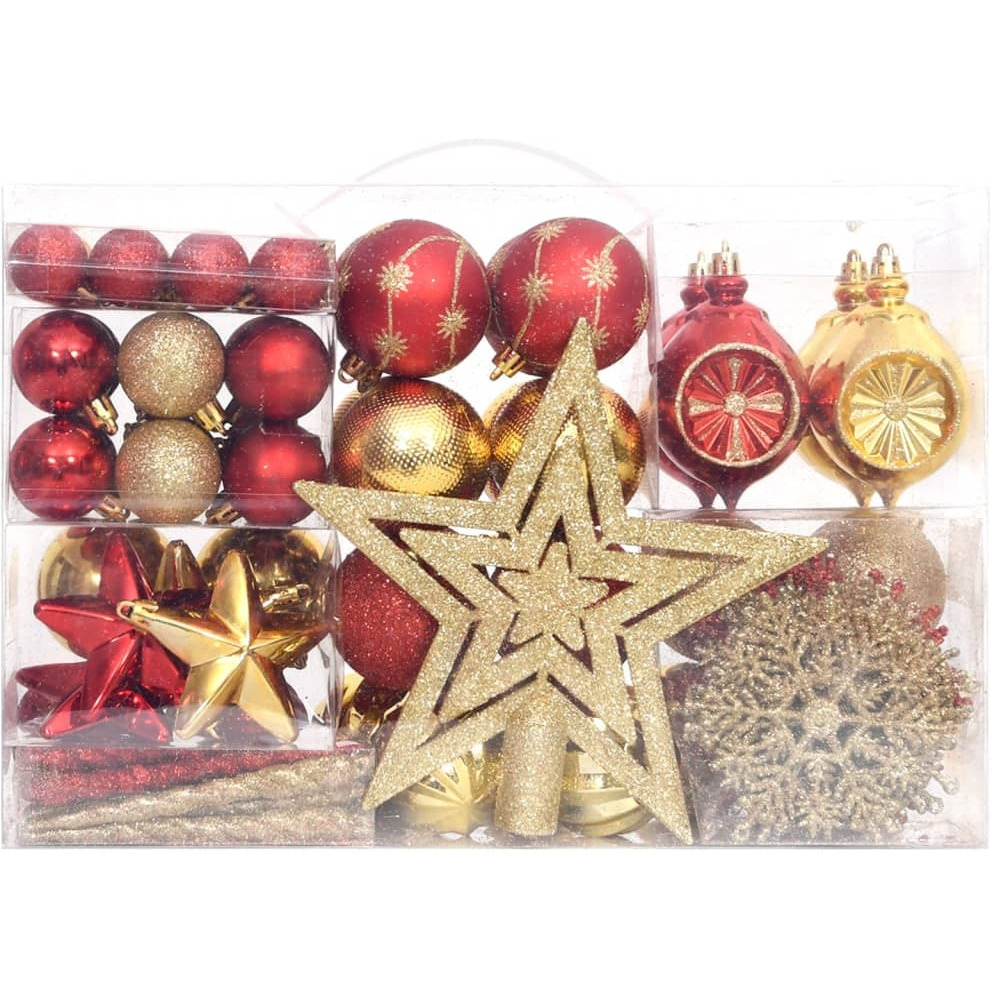 vidaXL 108 Piece Christmas Bauble Set Gold and Red