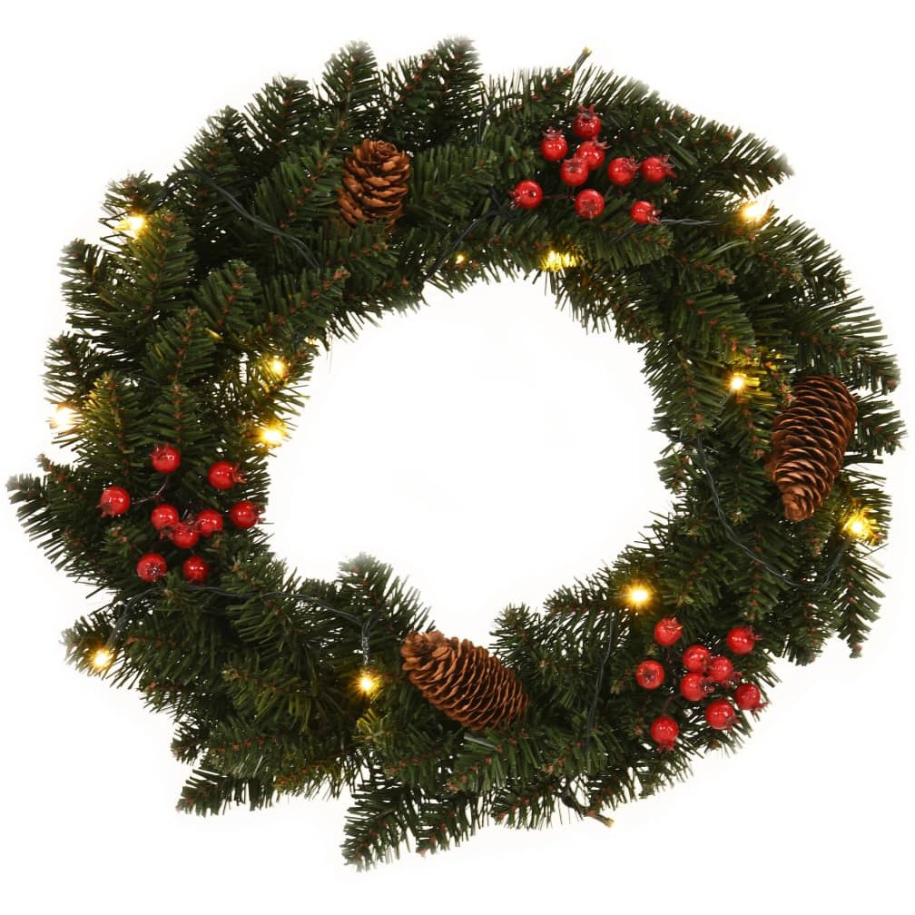 vidaXL Christmas Wreaths 2 pcs with Decoration Green 1 ft