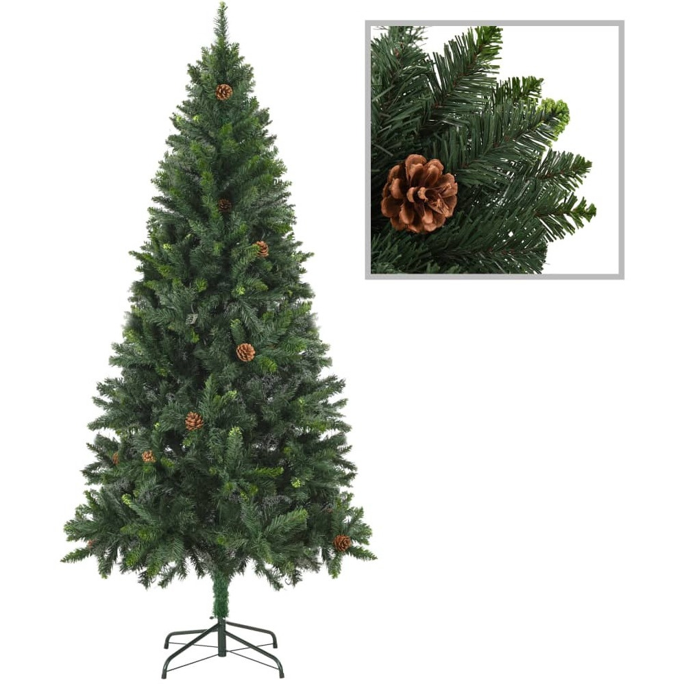 vidaXL Artificial Christmas Tree with Pine Cones Green 6 ft