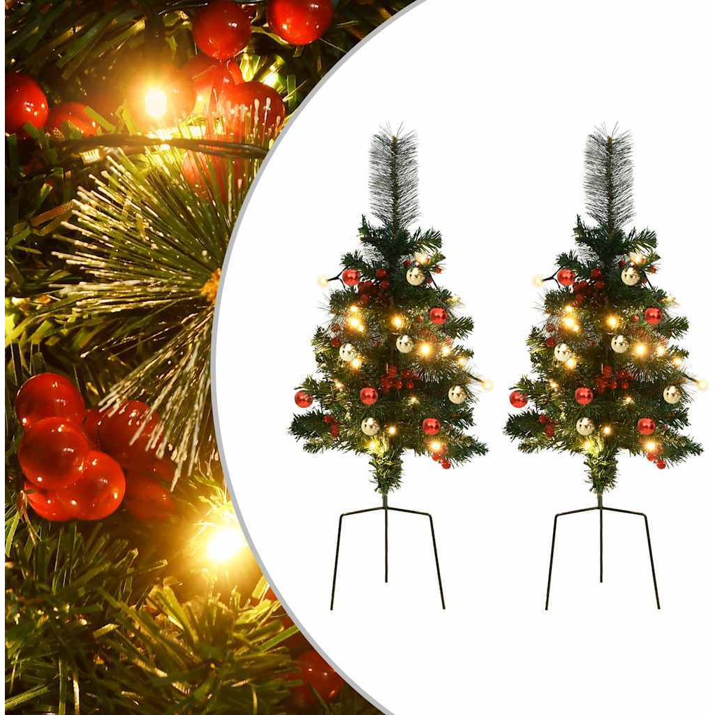vidaXL Artificial Pathway Christmas Trees with LEDs 2 pcs 29.9" PVC