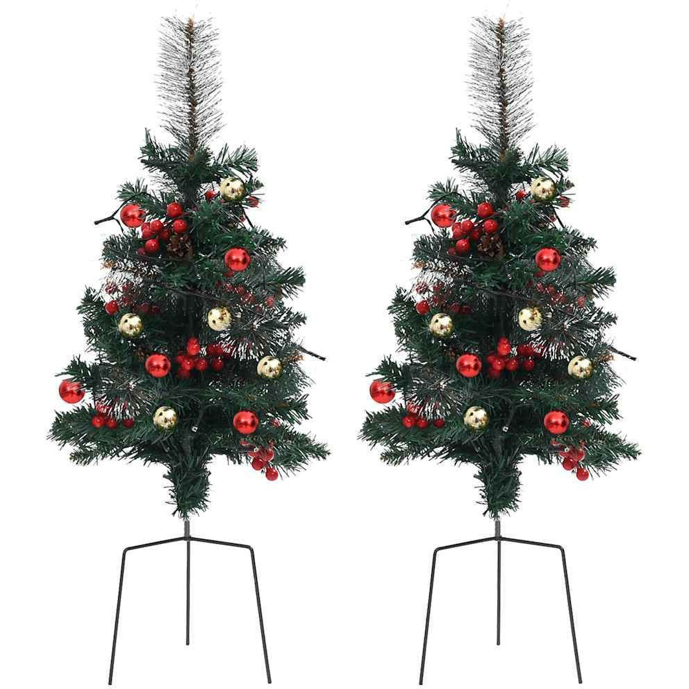 vidaXL Artificial Pathway Christmas Trees with LEDs 2 pcs 29.9" PVC