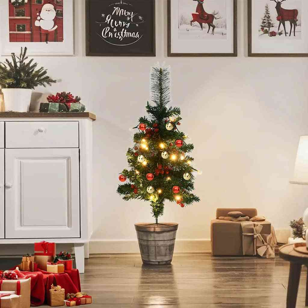 vidaXL Artificial Pathway Christmas Trees with LEDs 2 pcs 29.9" PVC