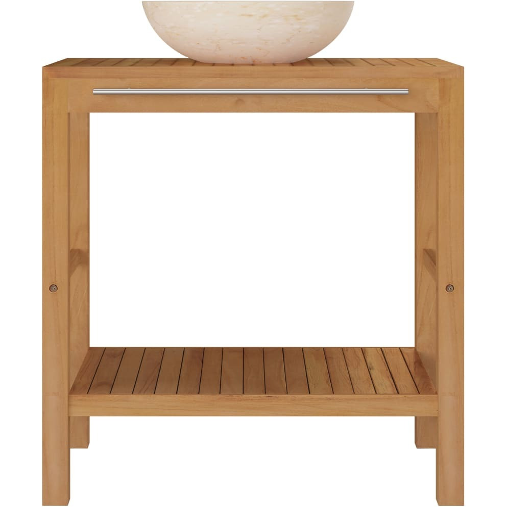 vidaXL Bathroom Vanity Cabinet Solid Teak with Sink Marble Cream