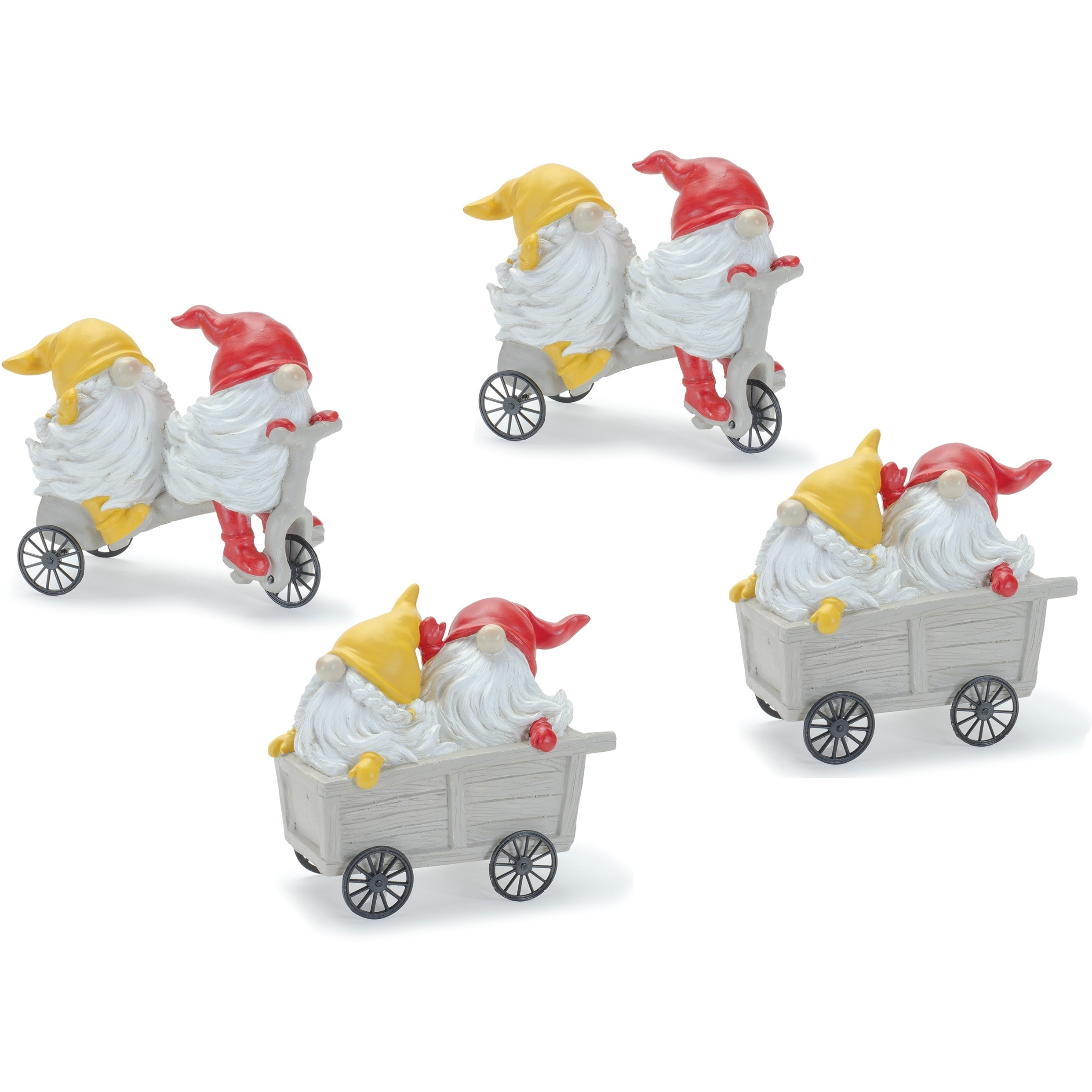 Gnome w/Scooter and Wheelbarrow (Set of 4)