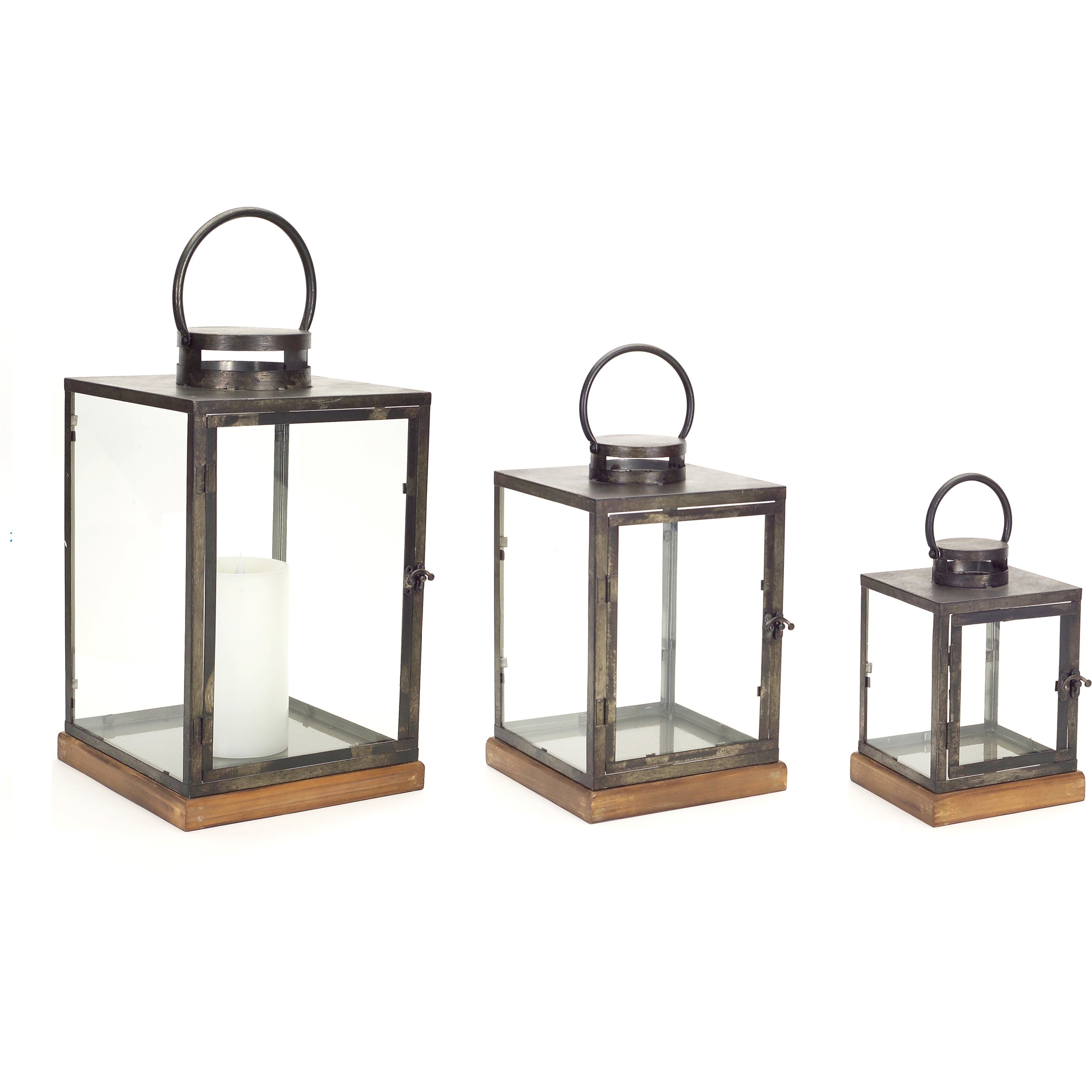 Wood and Metal Lantern (Set of 3)