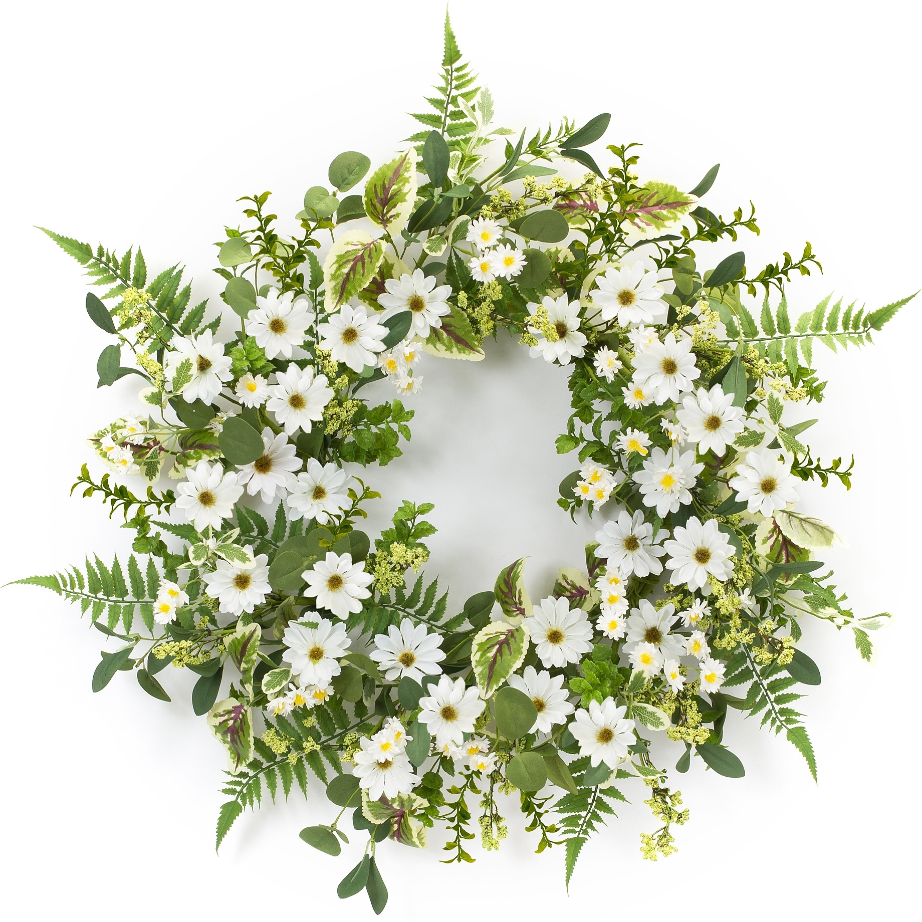 Mixed Foliage and Daisy Wreath