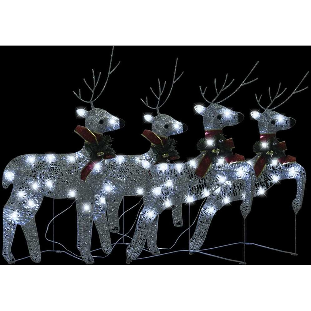 vidaXL Christmas Reindeers 4 pcs Silver 80 LEDs