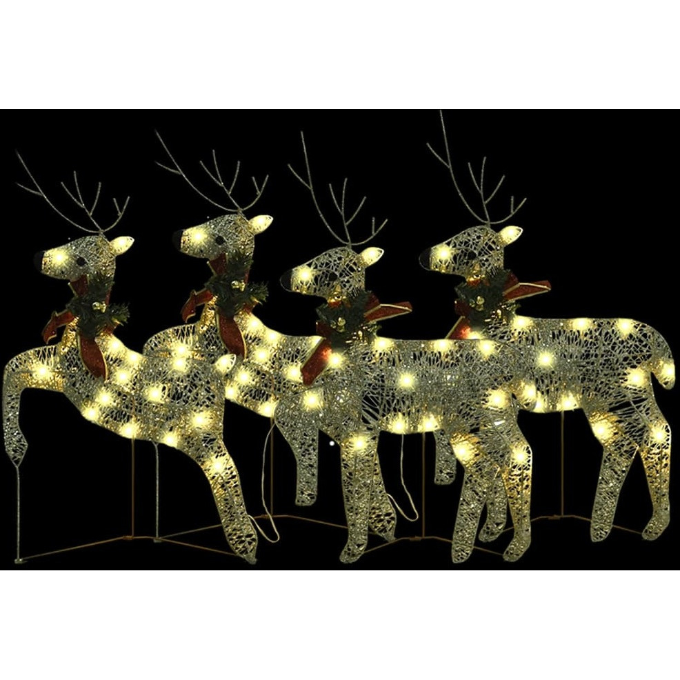 vidaXL Christmas Reindeers 4 pcs Gold 80 LEDs