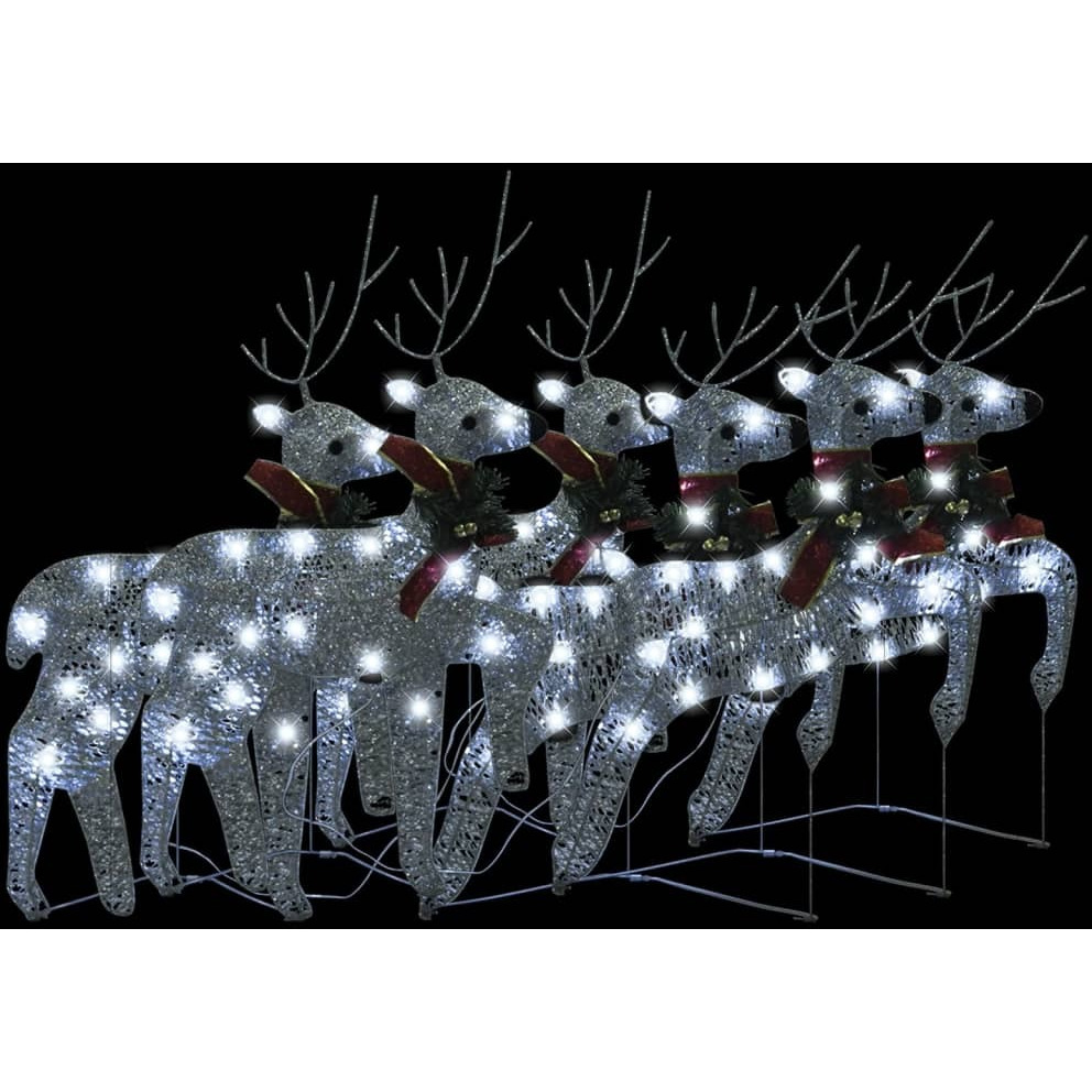 vidaXL Christmas Reindeers 6 pcs Silver 120 LEDs