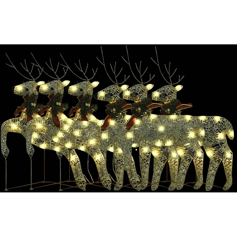vidaXL Christmas Reindeers 6 pcs Gold 120 LEDs