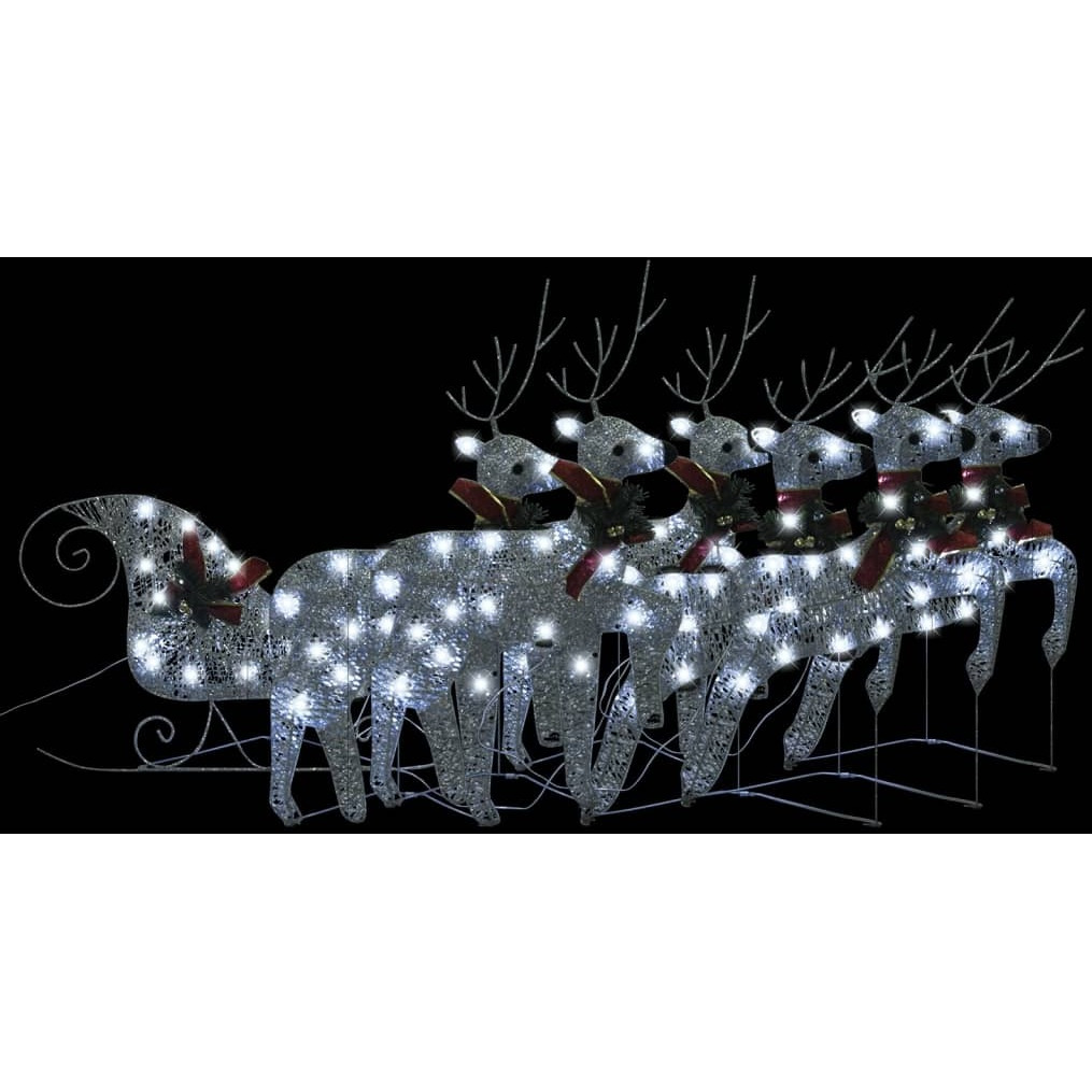 vidaXL Reindeer & Sleigh Christmas Decoration 140 LEDs Outdoor Silver