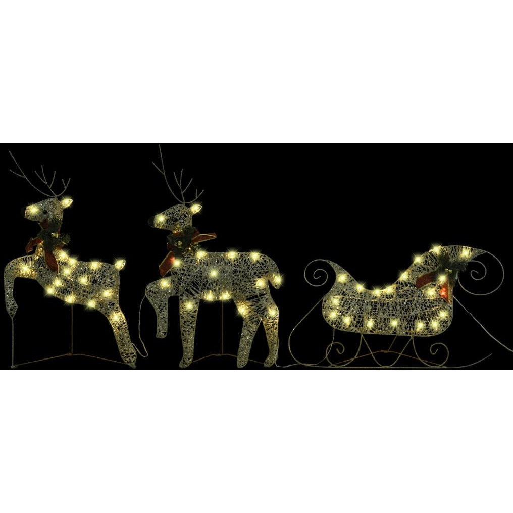 vidaXL Reindeer & Sleigh Christmas Decoration 140 LEDs Outdoor Gold