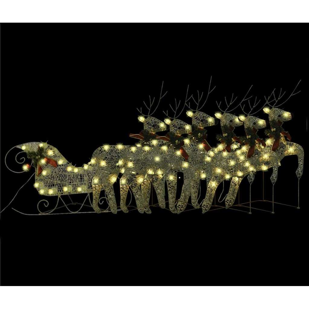 vidaXL Reindeer & Sleigh Christmas Decoration 140 LEDs Outdoor Gold