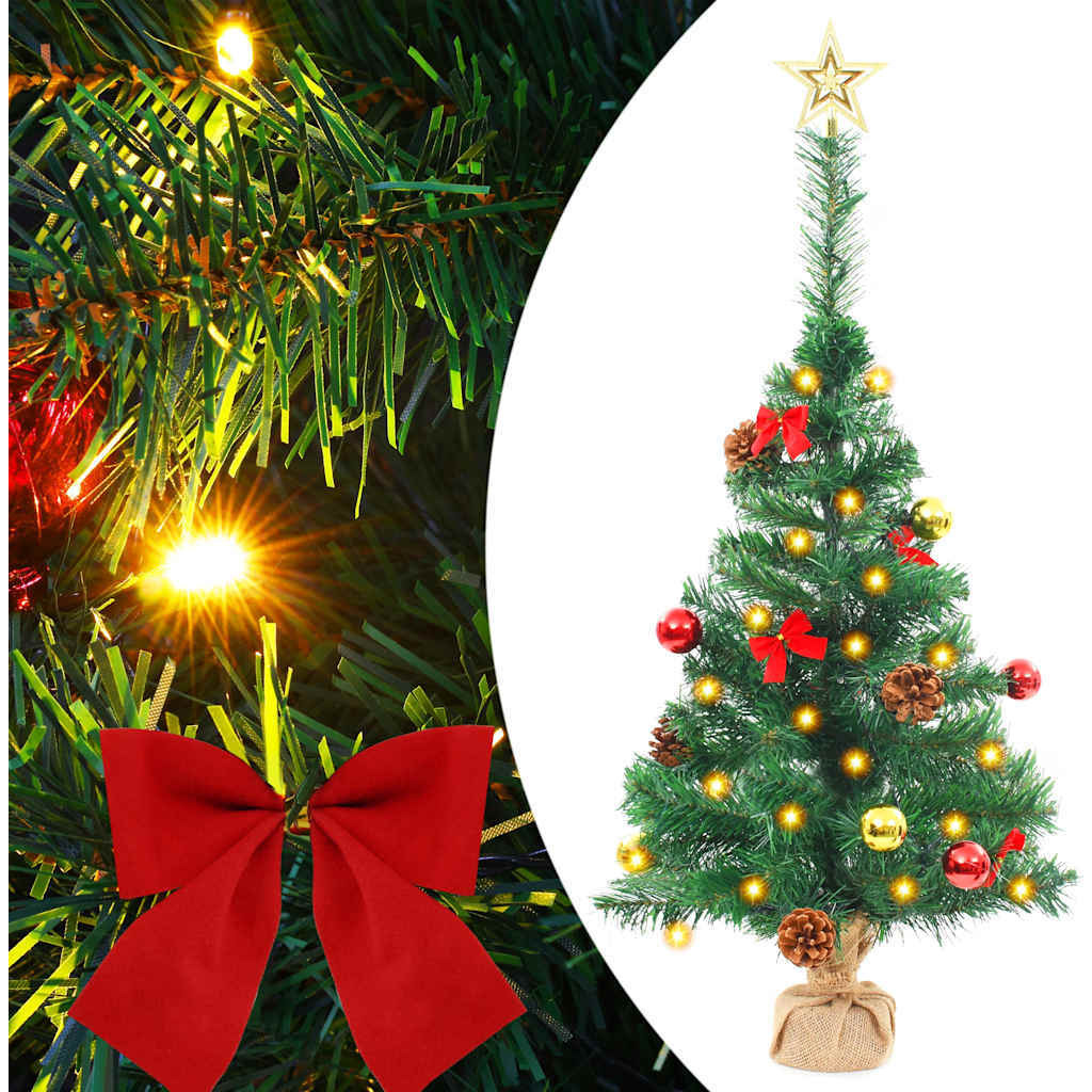 vidaXL Artificial Christmas Tree with Baubles and LEDs Green 2 ft