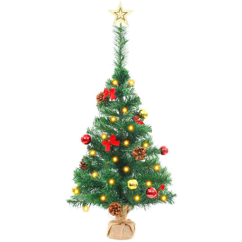vidaXL Artificial Christmas Tree with Baubles and LEDs Green 2 ft