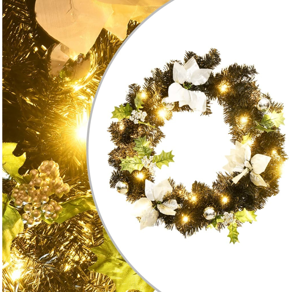 vidaXL Christmas Wreath with LED Lights Black 23.6" PVC