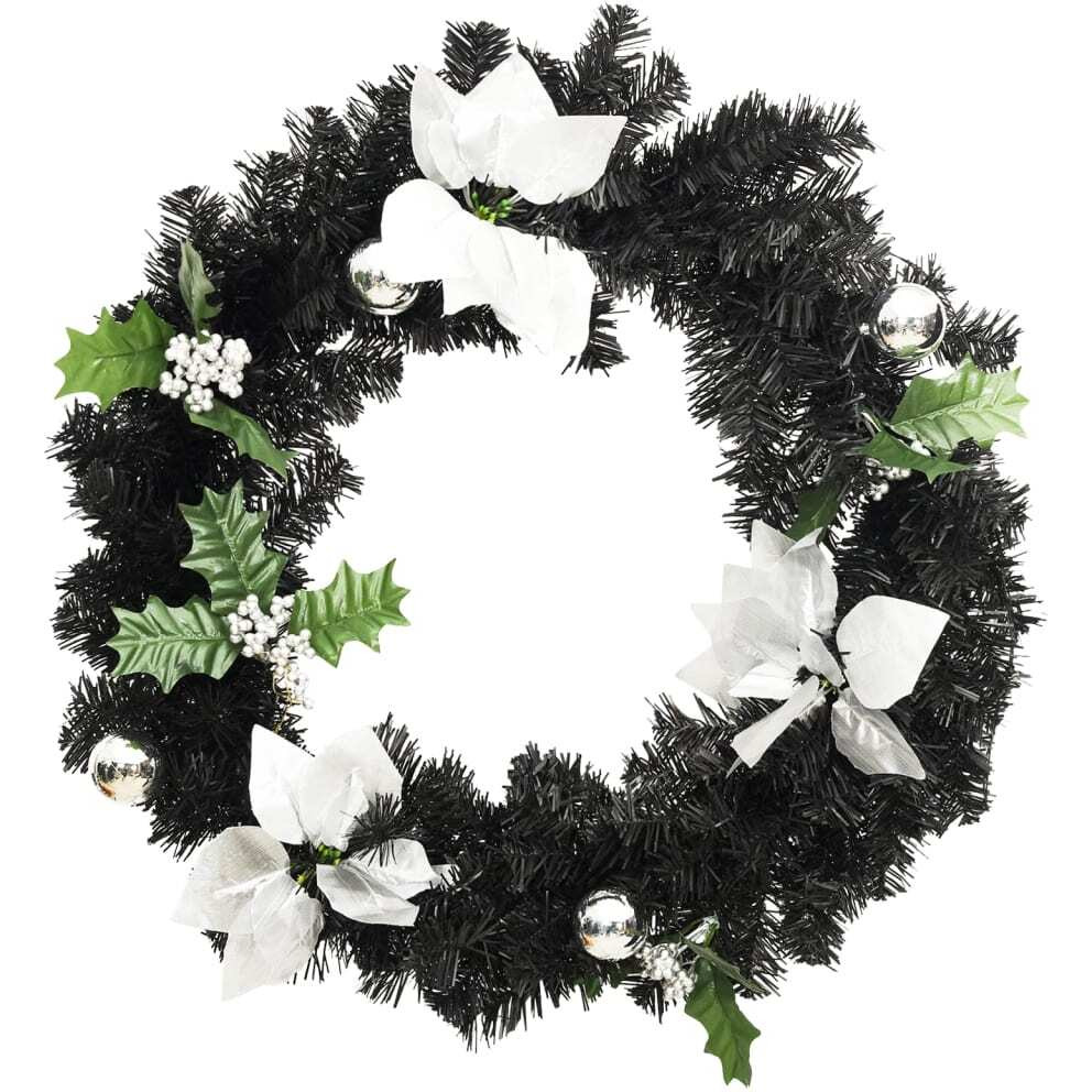 vidaXL Christmas Wreath with LED Lights Black 23.6" PVC