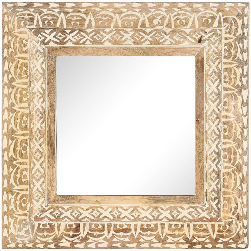 vidaXL Hand-Carved Mirror 19.7&quotx19.7&quotx1" Solid Mango Wood