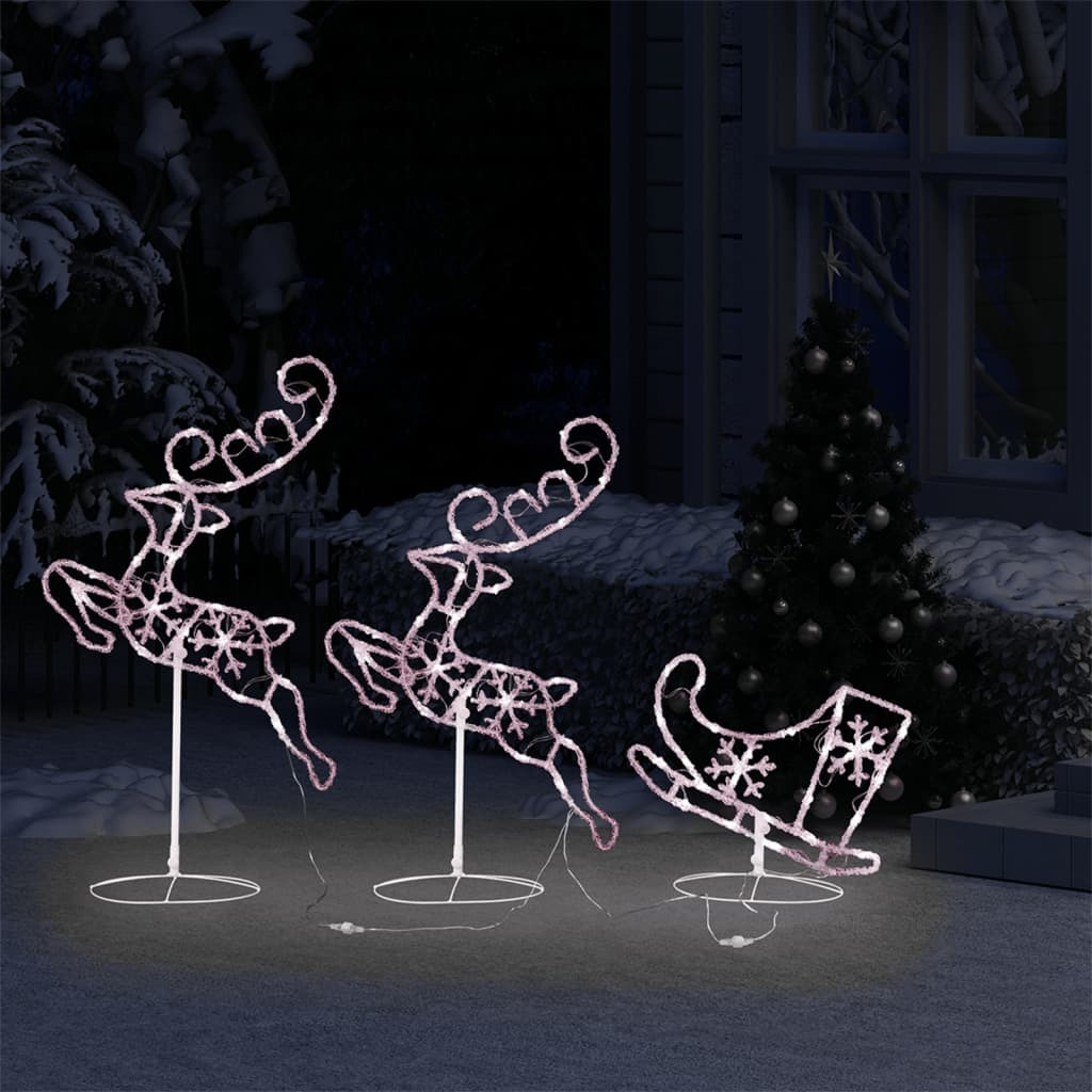 vidaXL Acrylic Christmas Flying Reindeer&Sleigh 102.4&quotx8.3&quotx34.3" Warm White