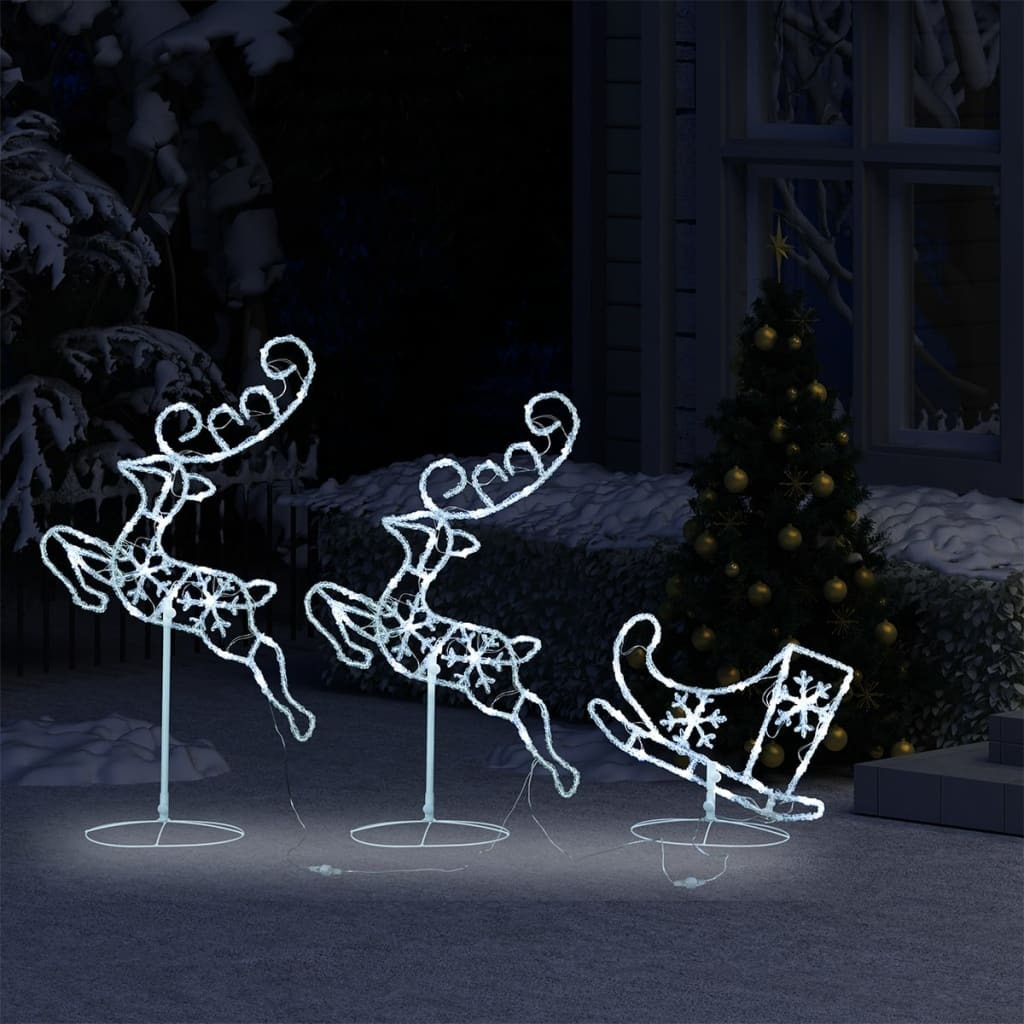vidaXL Acrylic Christmas Flying Reindeer&Sleigh 102.4&quotx8.3&quotx34.3" Cold White