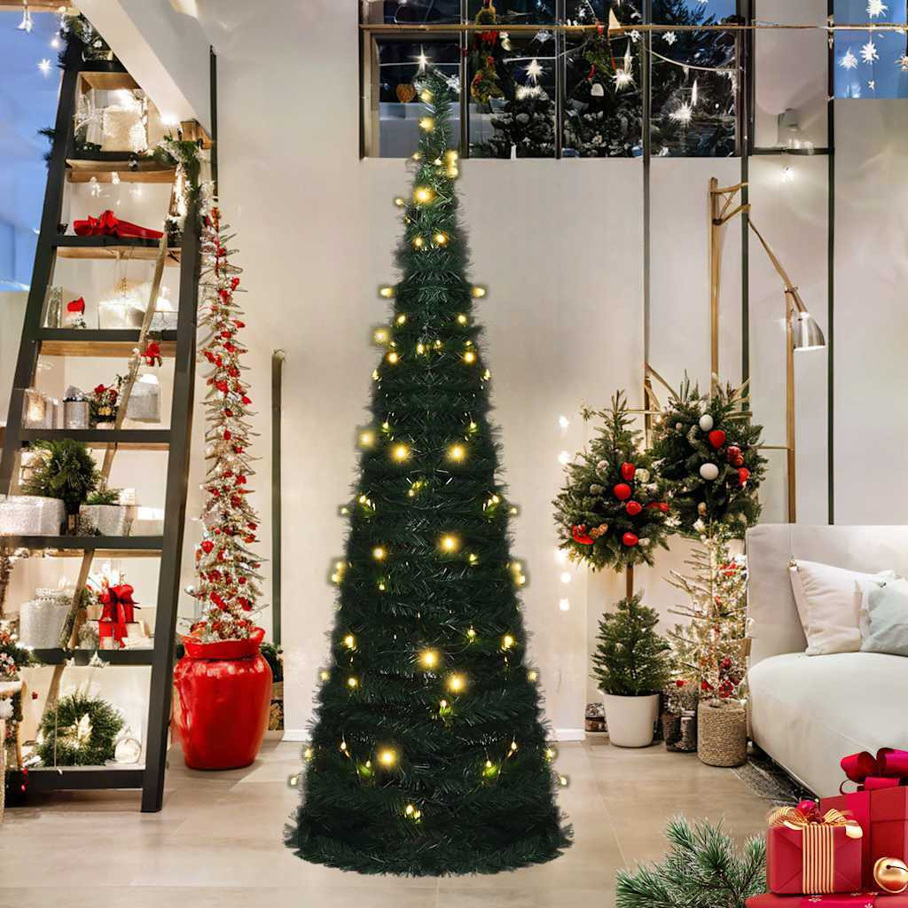 vidaXL Pop-up String Artificial Christmas Tree with LED Green 6 ft