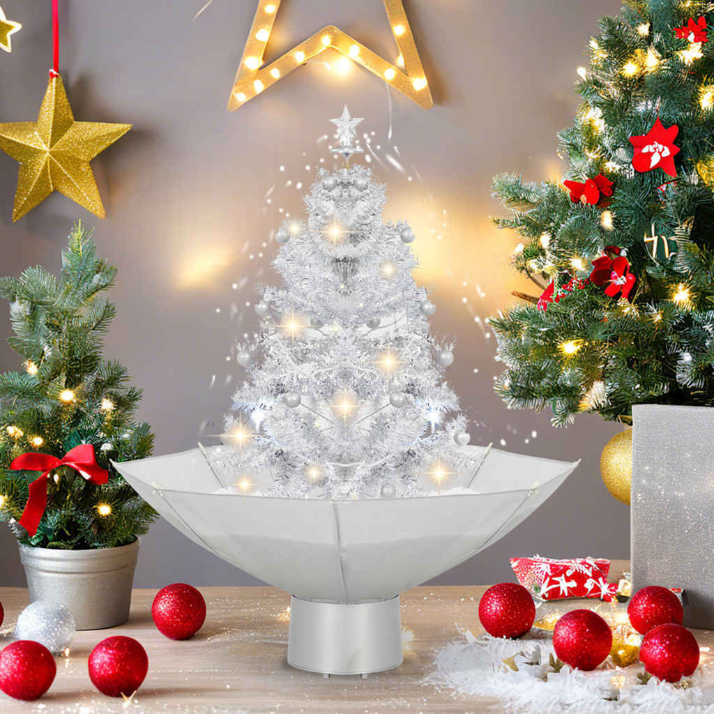 vidaXL Snowing Christmas Tree with Umbrella Base White 2 ft