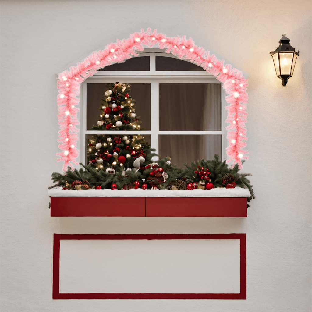 vidaXL Christmas Garland with LED Lights 33 ft Pink