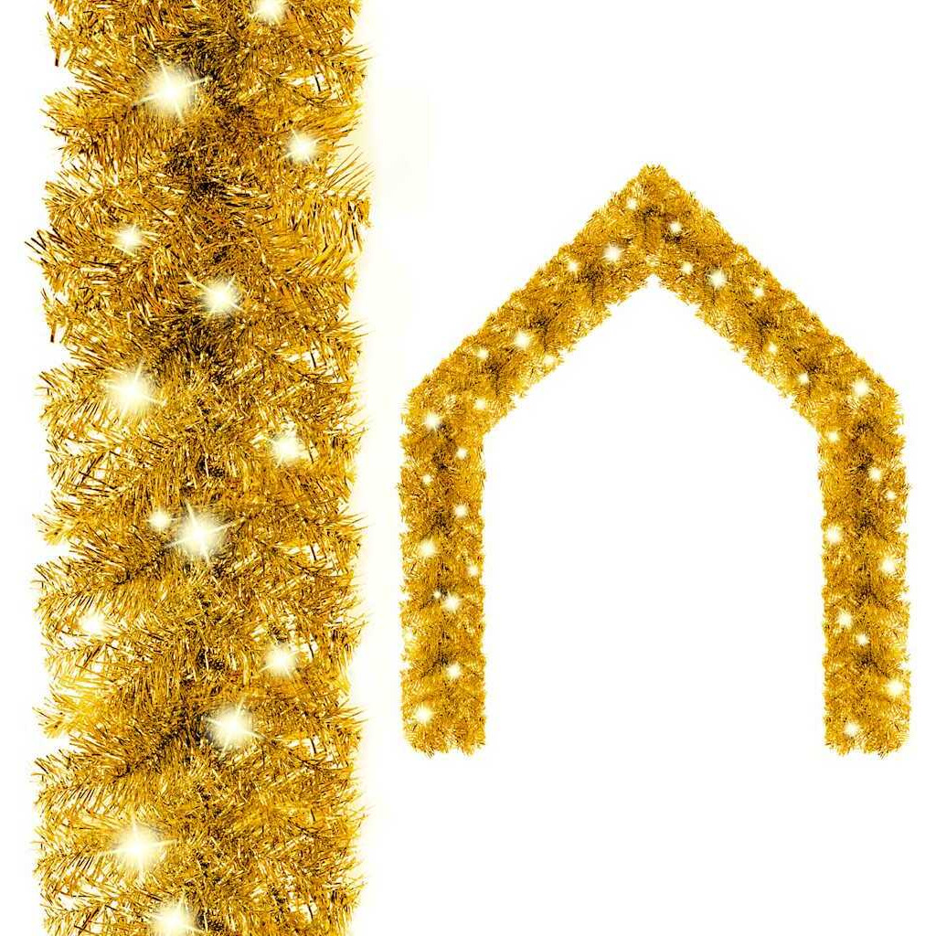vidaXL Christmas Garland with LED Lights 33 ft Gold