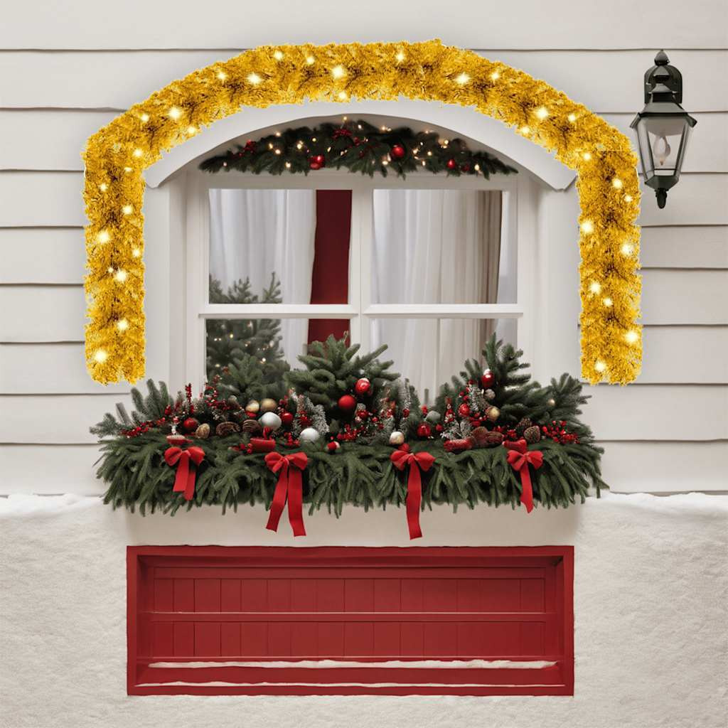 vidaXL Christmas Garland with LED Lights 33 ft Gold