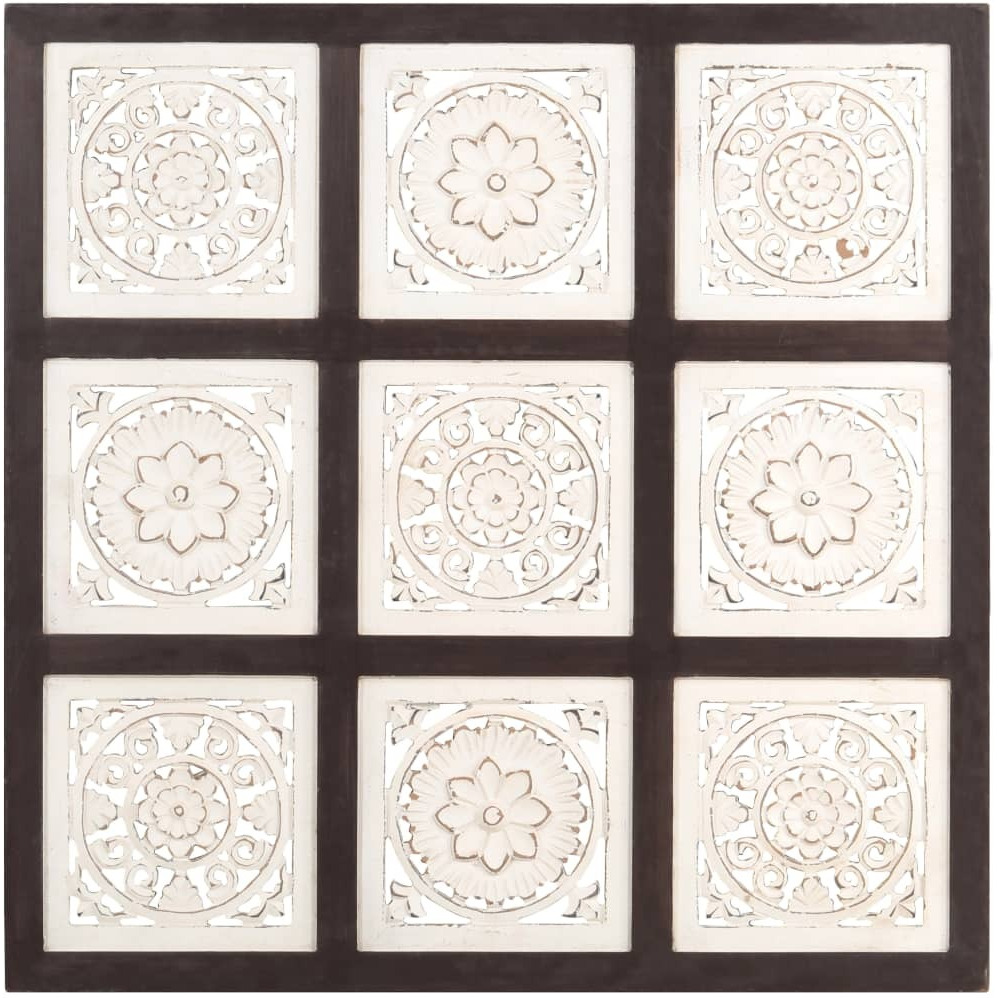 vidaXL Hand-Carved Wall Panel MDF 23.6&quotx23.6&quotx0.6" Brown and White